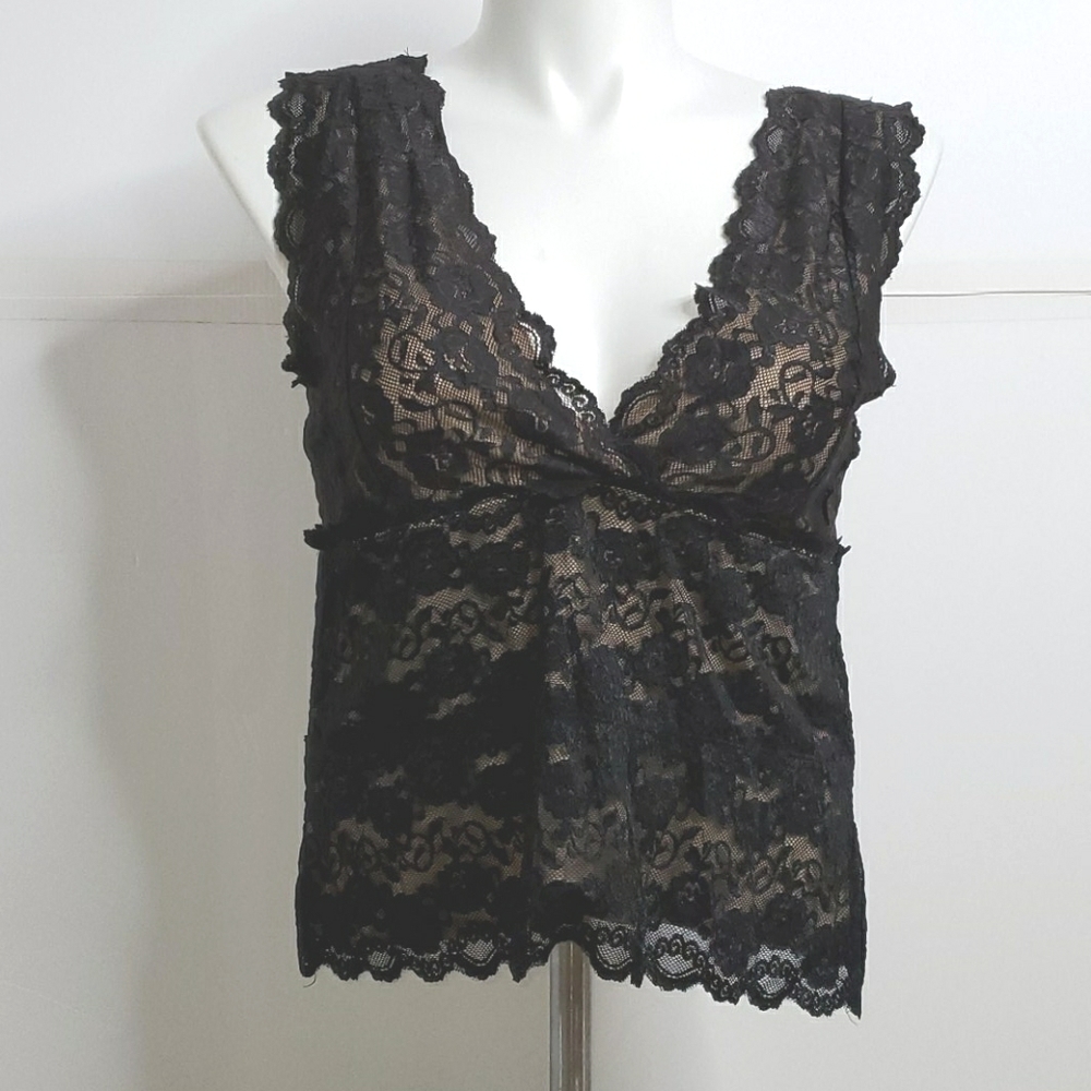 NWT Black Lace Nude Lined Dressy Tank Top XL 16/18